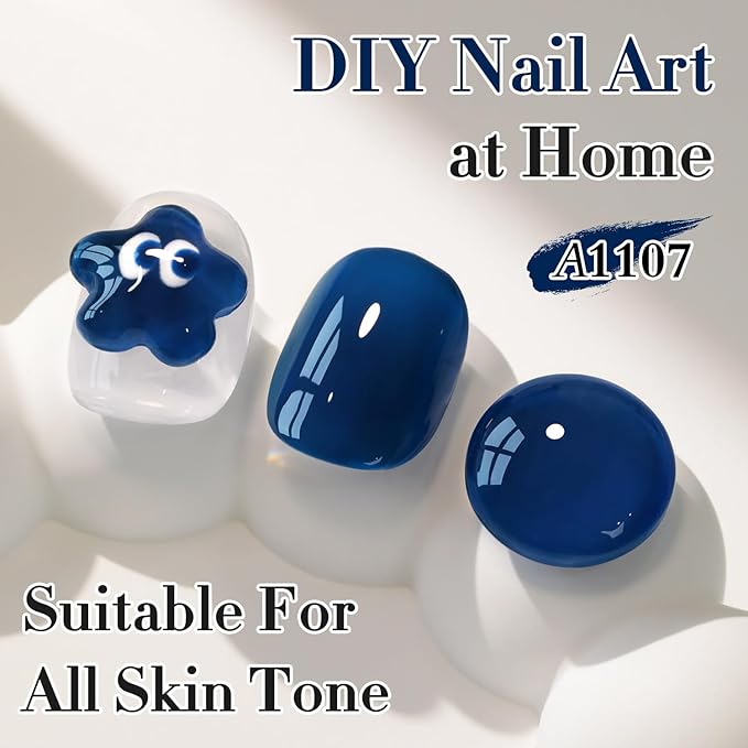 Double Rhythm 0.50 OZ Gel Polish Hema Free Same Color Same Bottle Golden Round Translucent Neutral Natural Milky 15 ML Jelly UV Polish Art DIY at Home (Navy Blue-C1107)