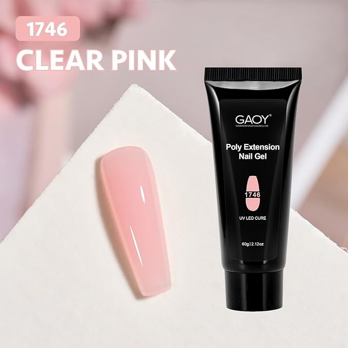 GAOY Poly Gel, 60g Clear Pink Builder Gel Nail Enhancement for Beginner & Professional Salon DIY at Home