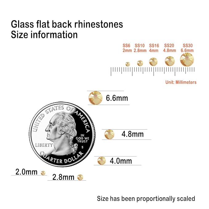 Flatback Glass Rhinestones,Bedazzler Gems 1440pcs Non Hotfix Crystal Rhinestones for Nail Charms Crafts Clothes Tumblers,Sunshine,SS20