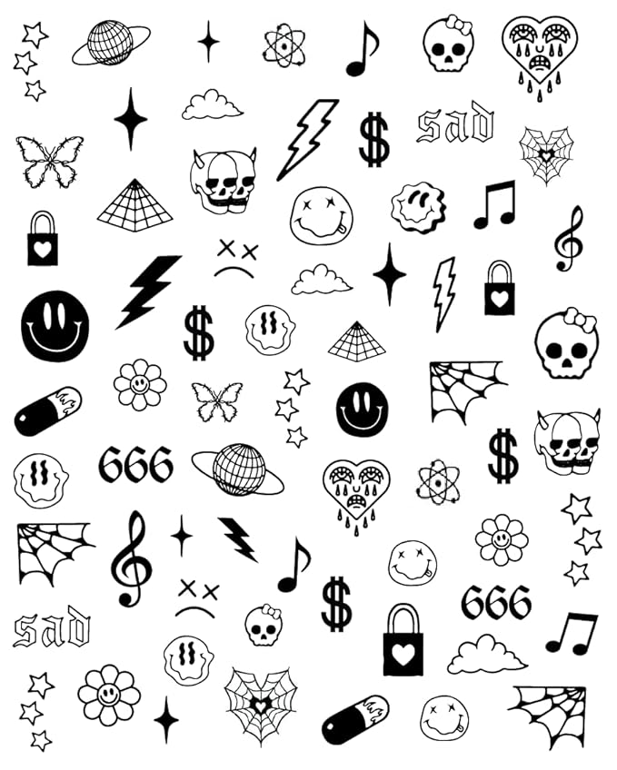 Impressed Gothic Authentic 5 Sheets Luxury Grunge Nail Art Stickers 500+ Black Customized Nail Decals for Fake Nail Design Decorations and Salon Nails Accessories for Men and Women (Grunge)