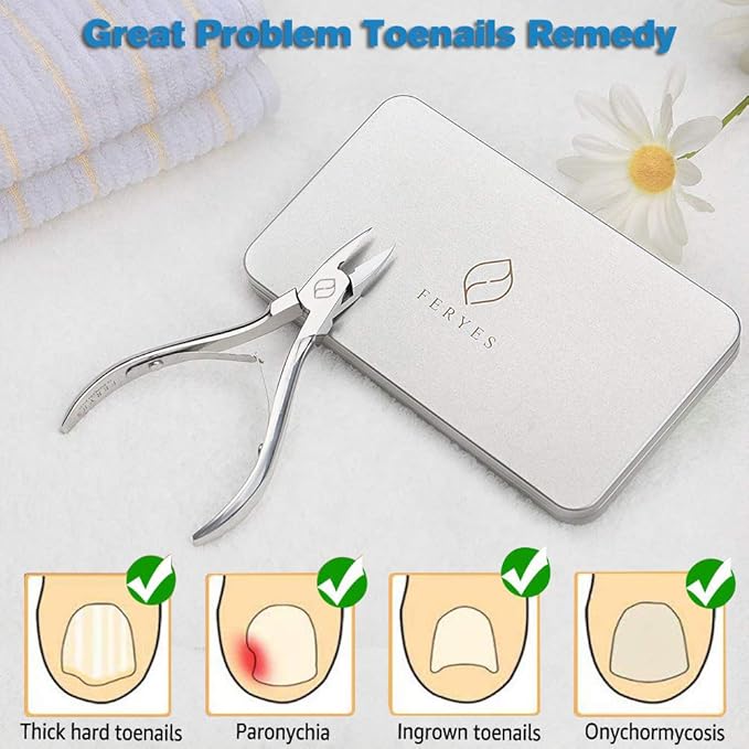 FERYES Toenail Clippers Straight Blade for Thick Toenails, Nail Clippers for Thick and Ingrown Nails - High Temperature Forging Stainless Steel Toe Nail Tools