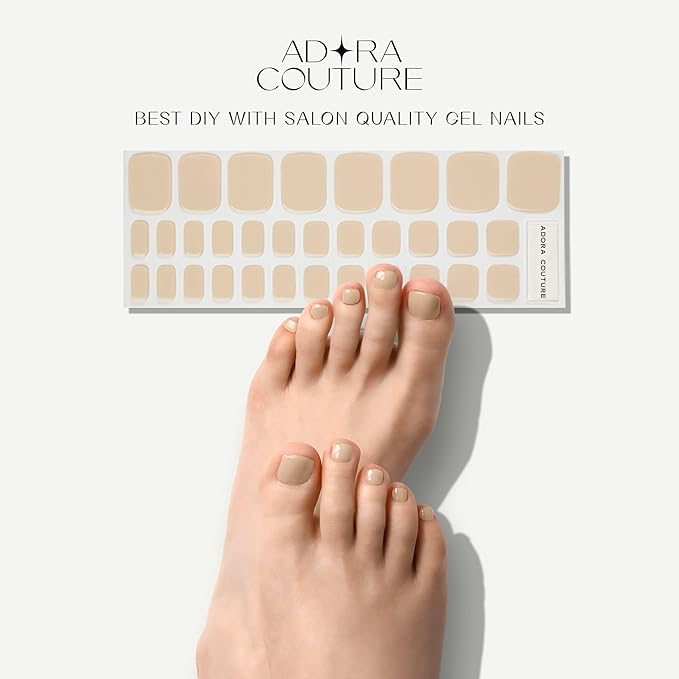 Semi Cured Gel Nail Strips – 32 Pcs Gel Pedicure Stickers - UV Nail Wraps for Toenails, Easy Application, Long Lasting, Salon Quality & UV Light Required - Light Brown P