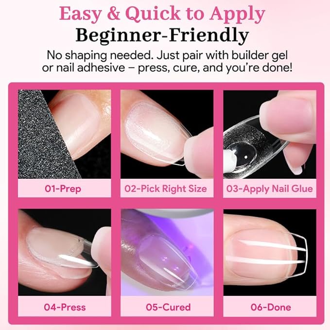 Extra Short Coffin Fake Nail Tips, 15 Sizes 240 PCS Clear Half Matte Press On False Nail Pre-shaped Half Soft Cover Gel Nail Tips Extensions Thick Long Lasting for DIY Beginners & Salon Manicure