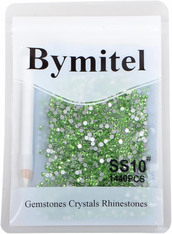 2880PCS Art Nail Rhinestones Non Hotfix Glue Fix Round Crystals Glass Flatback for DIY Jewelry Making with one Picking Pen (ss10 2880pcs, Peridot)