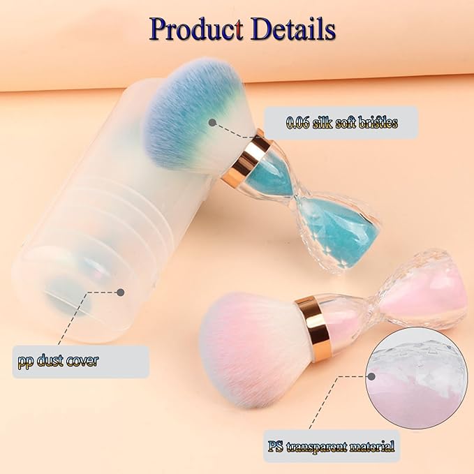 Nail Dust Brush for Acrylic Nails,Soft Brush Nail Art Dust Powder Remover Brushes Nail Art Dust Powder Remover Brush with Sequins and Dandle for Nails Soft Nail Duster Brush(Blue)