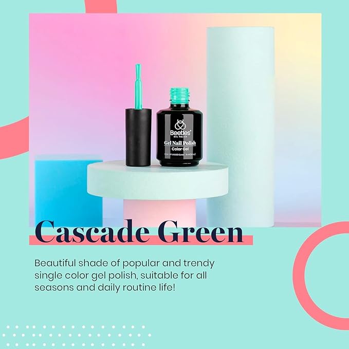 Beetles Teal Gel Nail Polish - Cascade Green 15ML/0.51Fl Oz, Teal Neon Gel Polish, Soak Off UV LED Spring Nails Art Design Manicure Salon DIY Home Neon Nails - Gifts for Women