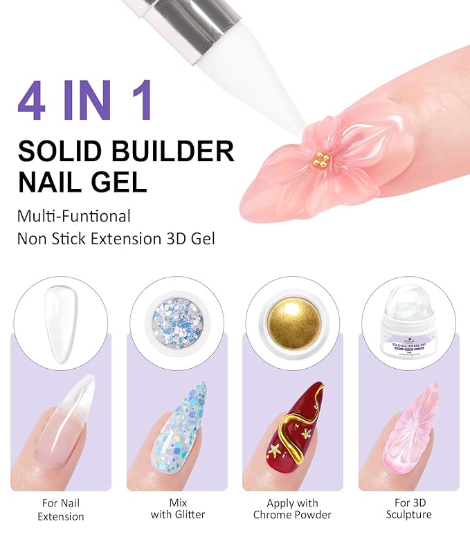 Clear 3D Nail Gel LEDSUUEI: 30g Solid Nail Glue Gel Non-Sticky Molding Gels for Nails White Sculpting U V LED Soak Off Gels for Carving