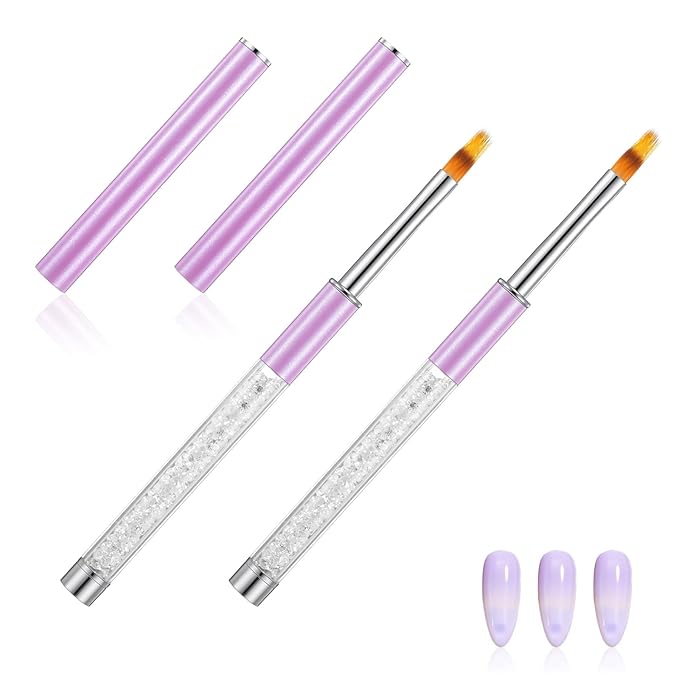 2PCS Nail Ombre Brush Nail Painting Art Brushes with Rhinestone Handle UV Gel Polish Nails Drawing Pen Nails Art Brushes for Nail Design