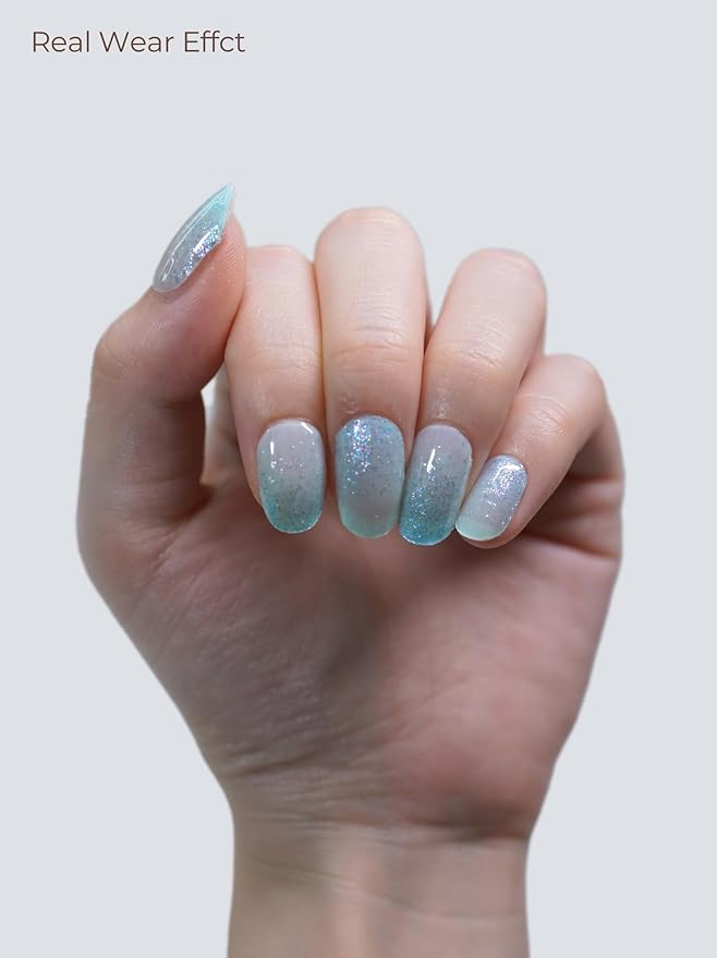 Semi Cured Gel Nail Strips - UV Light Gel Nail Stickers - 20 Long Lasting Salon Quality Wraps (Mojito Mint)