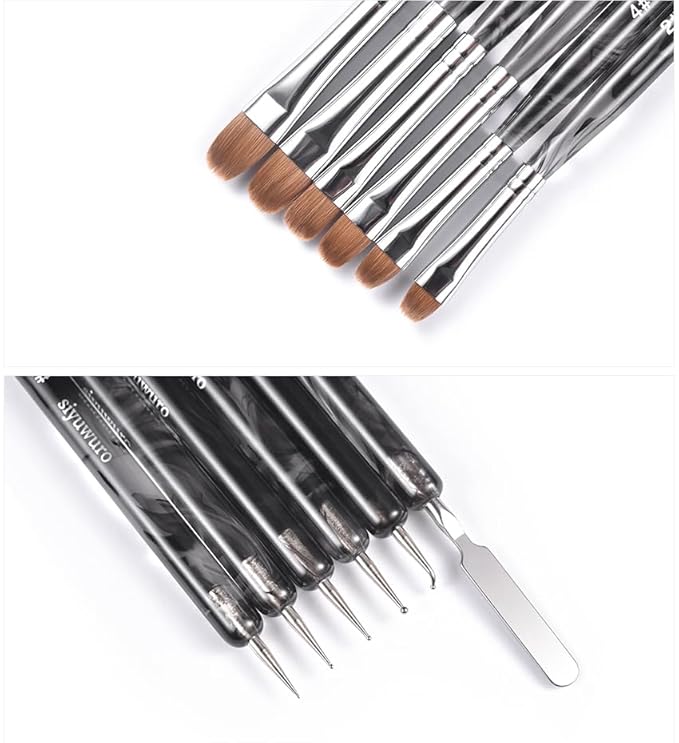 6Pcs Kolinsky Sable Nail Brush French Nail Brush 2 Way Professional UV Gel Acrylic Nail Art Brush with Dotting Tool for French Manicure Cuticle Clean Up Nail Art Design Pen (Set)