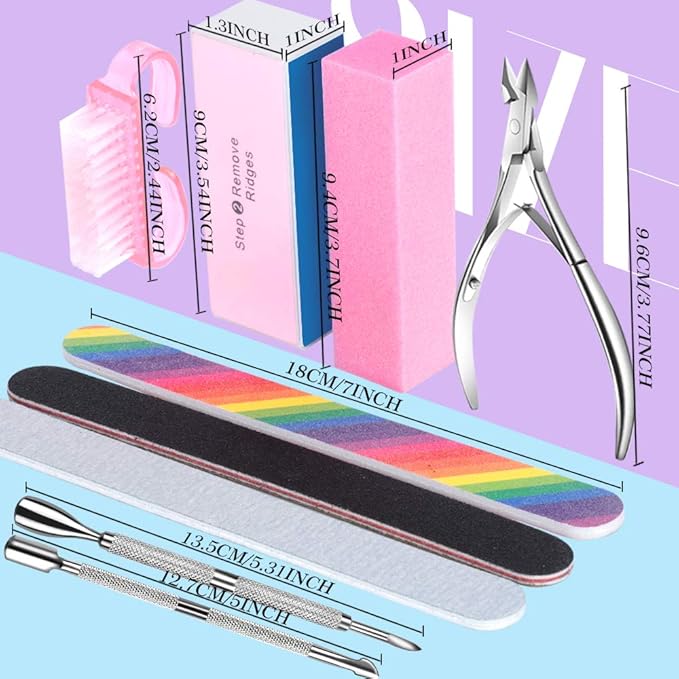 3pcs Double Sided Rectangular Nail File and Buffer, Buffer Block Sponge Polished, Nail Brush, Come with Cuticle Nipper and Pusher, Perfect Manicure Tool Kit for Shiny Nail