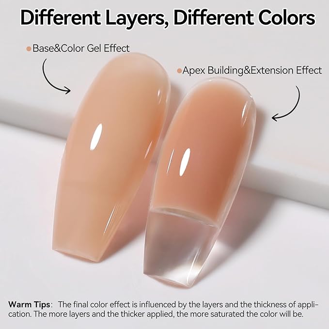 Born Pretty Builder Gel for Nails 8 in 1,Nude Skin Tone Strengthener Glue Apex Enhancement Extension Hard Building Nail Gels Base Gel,Thickening Extension Rhinestone Glue in a Bottle