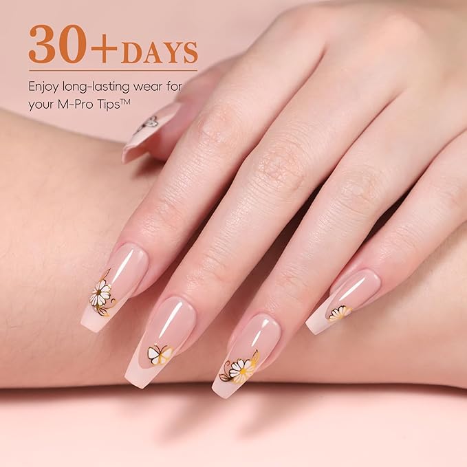 PEACECOLOR French Tip Press On Nails Kit - 150Pcs Long Coffin 5 Colors Nail Tips Gel Nail Kit with U V Light Base & Top Coat Starter Kit Nail Glue Manicure Set Fake Nails DIY Gift for Women Girls Home