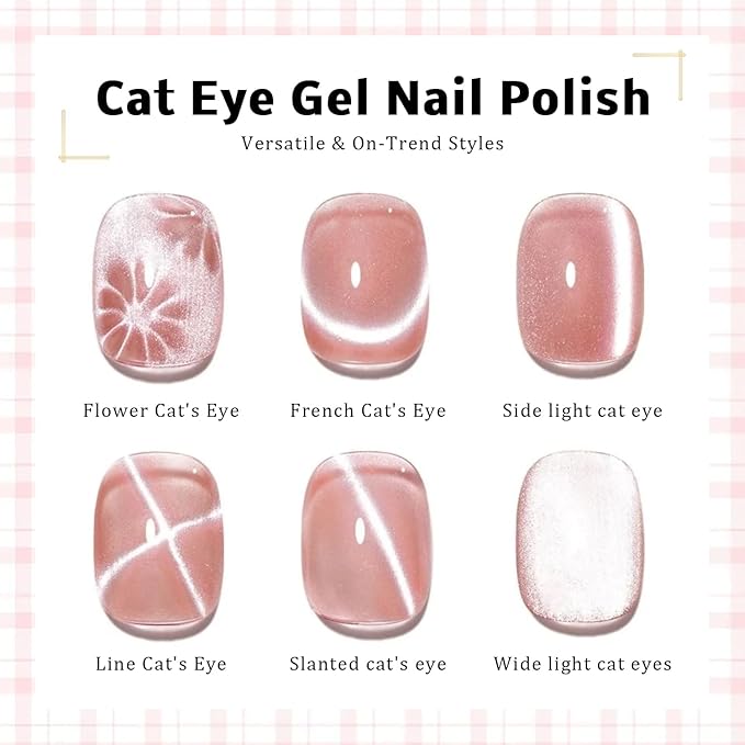 Gel Nail Polish Set, Cat Eye Gel Polish Kit, Holographic Reflective Magnetic Shimmer Glitter Dark Light Purple Gel, Manicure Salon DIY Gifts, Soak Off, UV/LED Cured (9 Colors C)