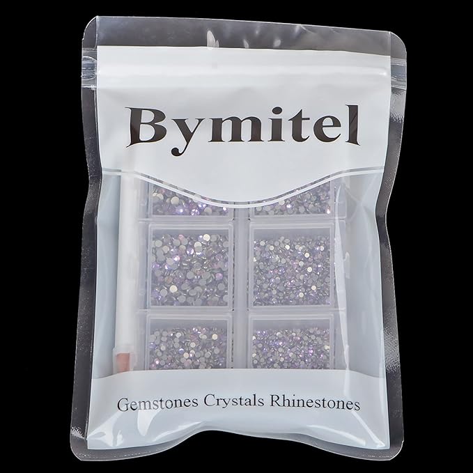 Bymitel 7200 Pieces 6 Mixed Sizes Glue Fix on Glass Rhinestones Round Crystal Gems Flatback for DIY Jewelry Making with one Picking Pen(6-Sizes 7200PCS, Green Pink)