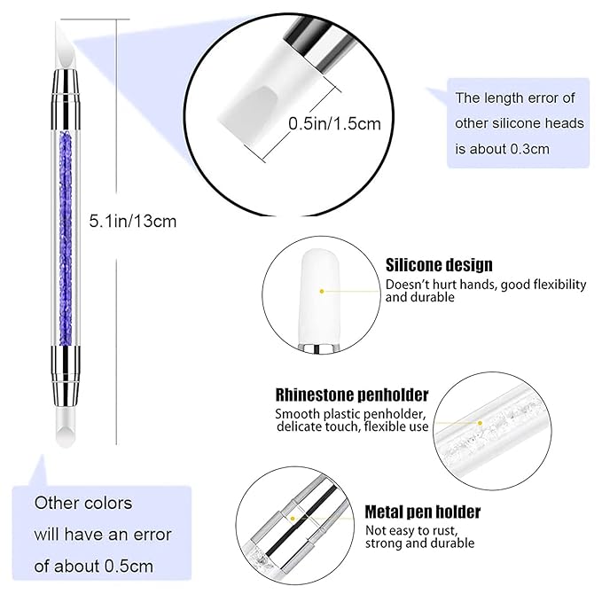 SILPECWEE 10 Pieces Dual Tipped Silicone Nail Tools Nail Art Sculpture Pen Rhinestone Nail Polish Carving Pen Acrylic Nail Brush Nail Art Brushes Nail Painting Kit for Salon DIY