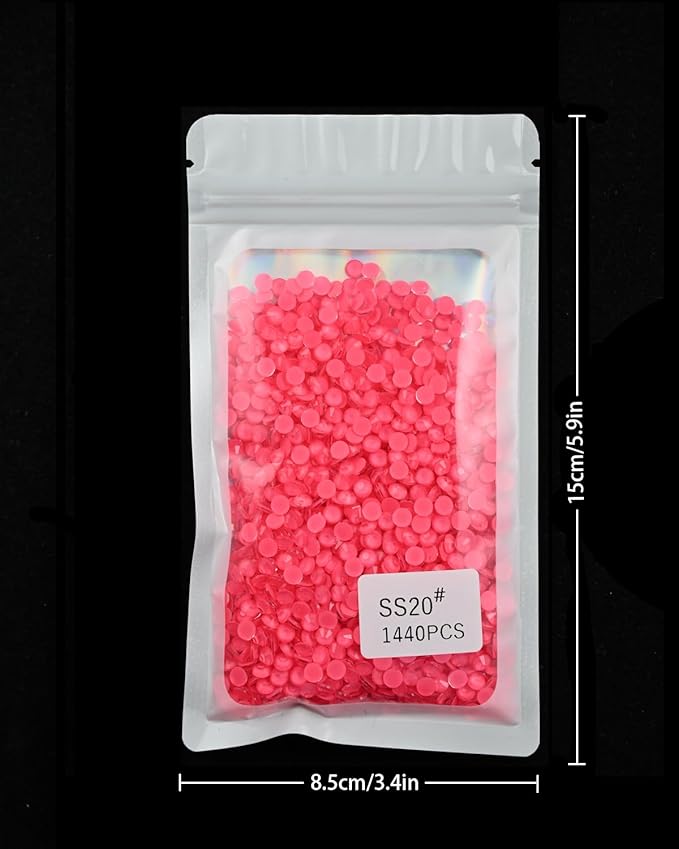 Flatback Glass Rhinestones,Bedazzler Gems 1440pcs Non Hotfix Crystal Rhinestones for Crafts Nail Charms Clothes Tumblers,Watermelon Red Neon,SS20