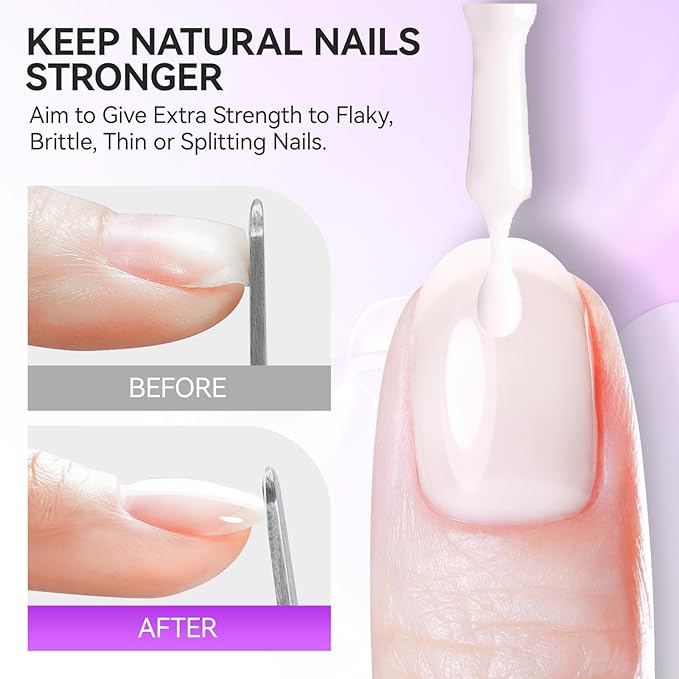 Gelike EC Pro Nail Glue & Strengthener: Milky White 6-in-1 Nail Adhesive for Repair - Strengthening & Protein Repair - Perfect for Home & Salon Use 11759 - UV Needed