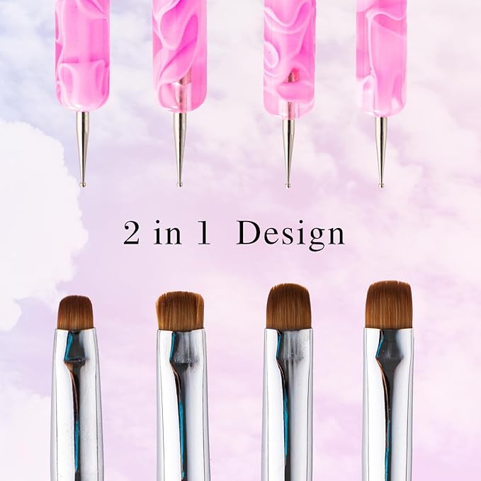 French Manicure 2-Way Nail Art Brush with Dotting Tool - Peach, 10#