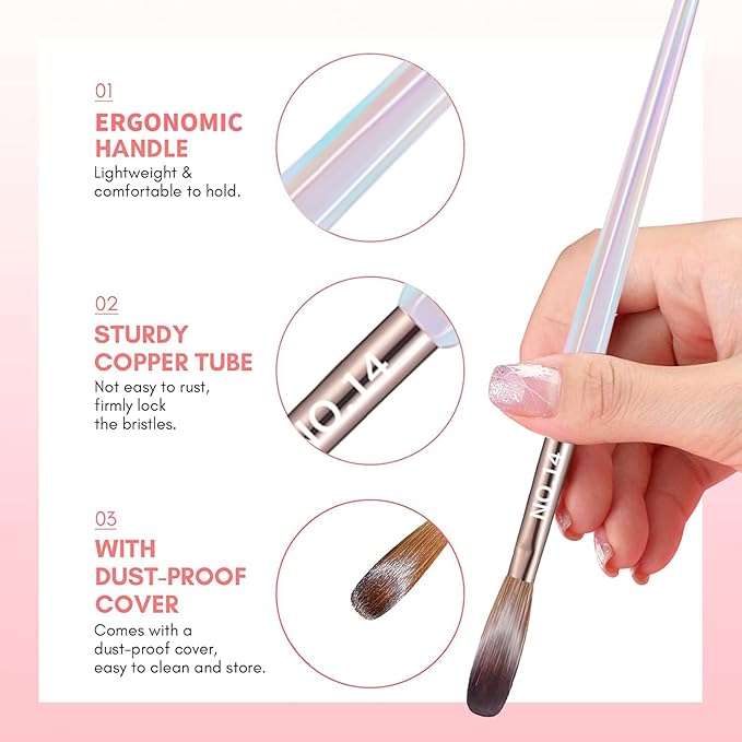 7PCS Acrylic Nail Brush Set,Size 4/6/8/10/12/14/16 Professional Nail Brushes for Acrylic Application Extension and 3D Carving for Nail Home Salon DIY