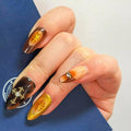 Tortoiseshell Press On Nails Long Coffin Brown Nude Glitter Rhinestone Design Fake Nails with Adhesive Tabs & Glue for Women Party Daily Wear (30pcs)