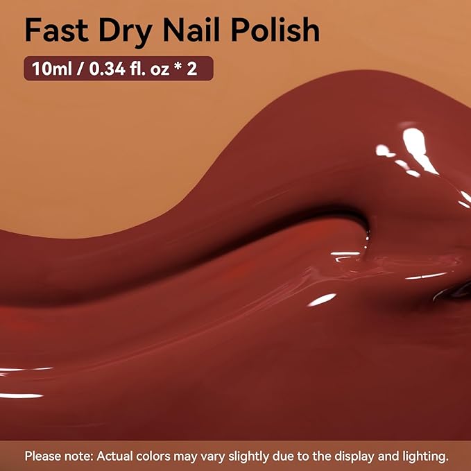 Chocolate Brown Nail Polish, 2 Colors Mocha Mousse Nail Polish Duo Non-Gel, Opaque, Fast Drying, Rich in Castor Oil, Streak Free & Long Lasting Glossy Nail Art