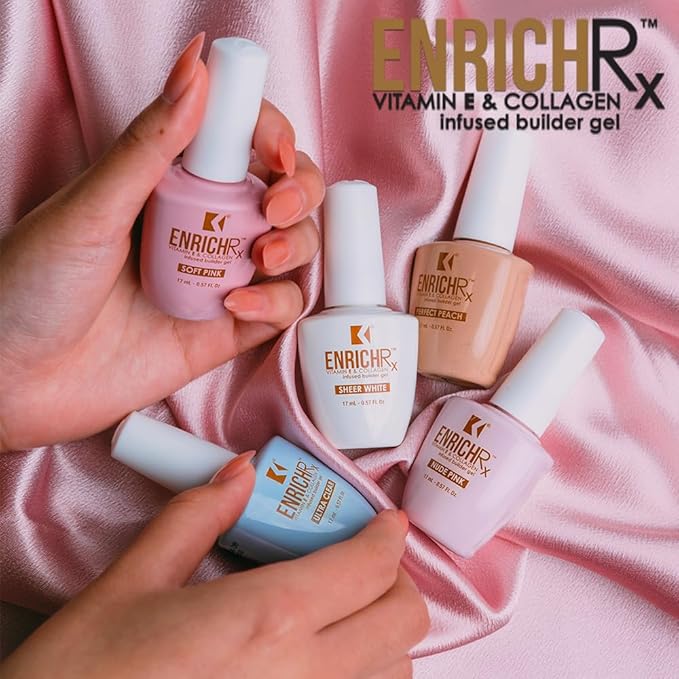 KUPA EnrichRx Builder Gel, Nude Pink, Vitamin E & Collagen Infused, UV/LED Soak-Off Gel Brush On Natural Nail, 0.57 Fl Oz
