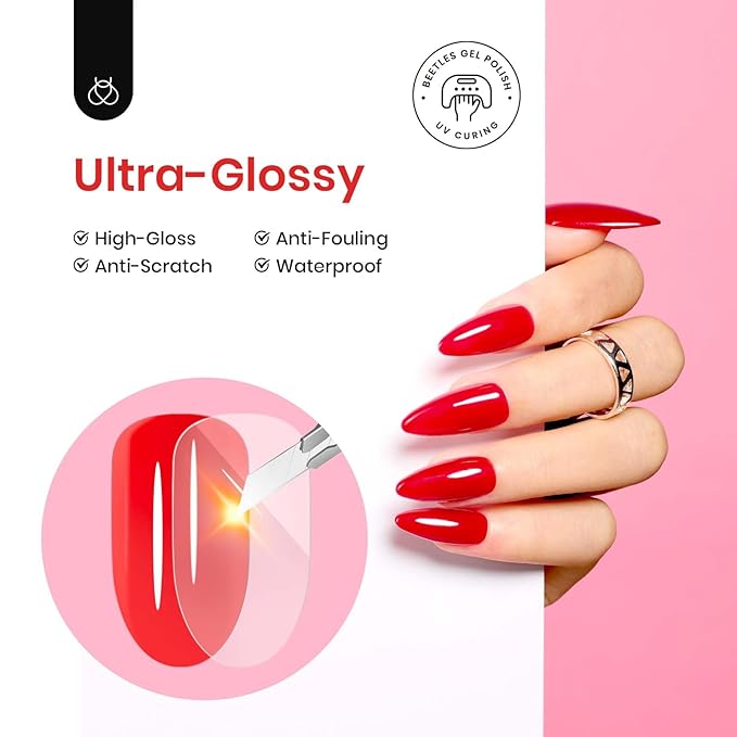 Beetles Blooming Gel and Glossy Top Coat Set, 2 Pcs 15ml Soak Off UV LED Gel Nail Polish, Easy Marble Watercolour Blooming Effect, Long Lasting High Shine Finish
