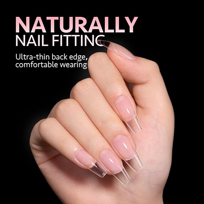 GAOY Medium Coffin Fake Gel Nail Tips, 10 Sizes False Full Cover Acrylic Press on Nails, 240Pcs Soft Clear Tips