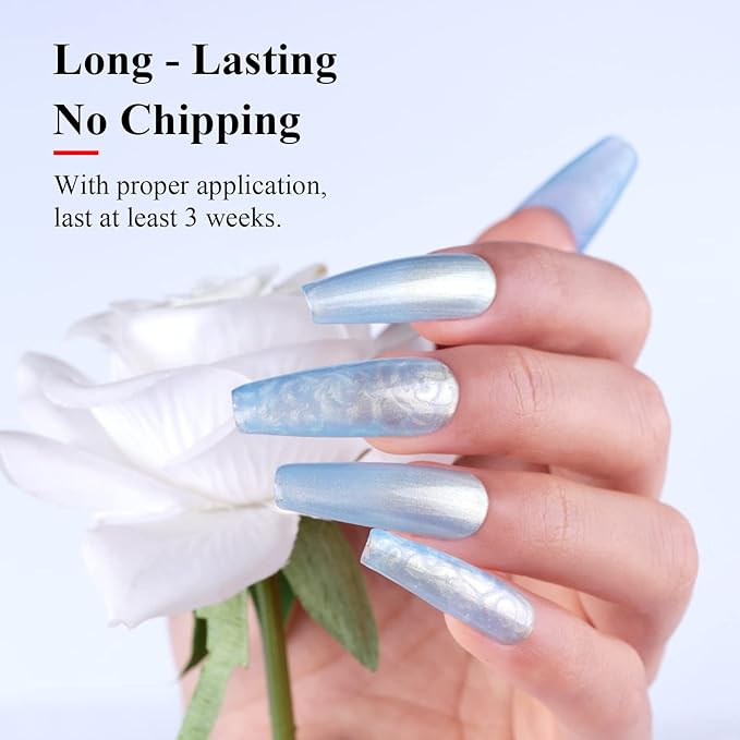 Imtiti Pearl Gel Nail Polish,0.5 Fl Oz Sky Blue Glitter Drawing Gel Polish Shell Thread Shimmer Mermaid Nail Gel Polish Soak Off UV LED for Home DIY Nail Art Manicure Salon