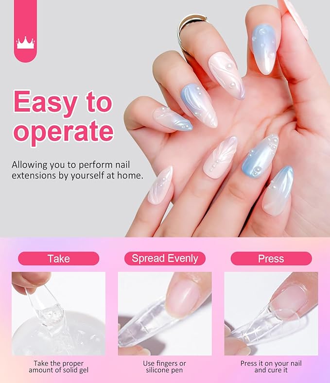 3D Gel Nail Art - Non-Sticky Sculpting Gel for Nails Clear Silver Aurora Solid Builder Nail Hand Carving U V/LED Extension Gels with 3D Mold Art Home DIY