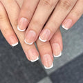 White French Tip Press On Nails, Extra Short Square Designer, Reusable Acrylic Fake Nails with Glue, Glossy Soft Gel Nails for Wedding and Party, Stick On Glue On Nails for Women - Gift