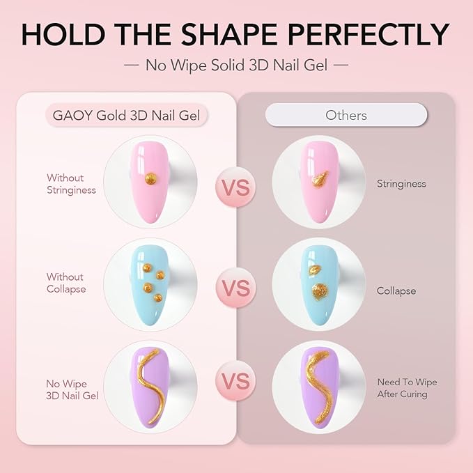 GAOY Gold 3D Nail Gel, 15g Sculpting Gel for 3D Nail Art Designs Carving, Molding, Painting, No Wipe Gel for Gems & Charms Decoration, Salon DIY Use