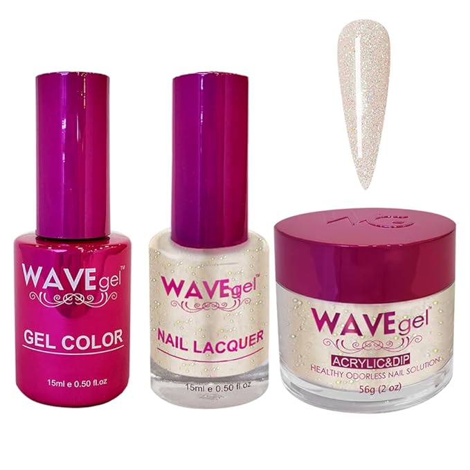 WAVEGEL Soak-Off Gel, Nail Lacquer & Acrylic/Dip Powder Matching Set - Princess Collection - #115 White Might