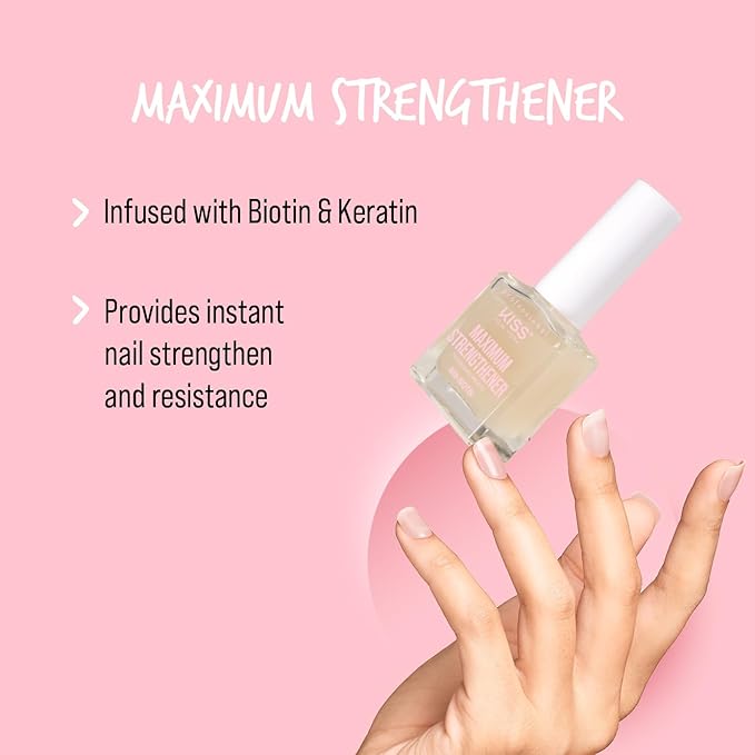 Kiss New York Nail Strengthening Treatment, Maximum Strengthener for Thin, Cracked, Split Nails, Infused with Biotin and Keratin, Made in Korea