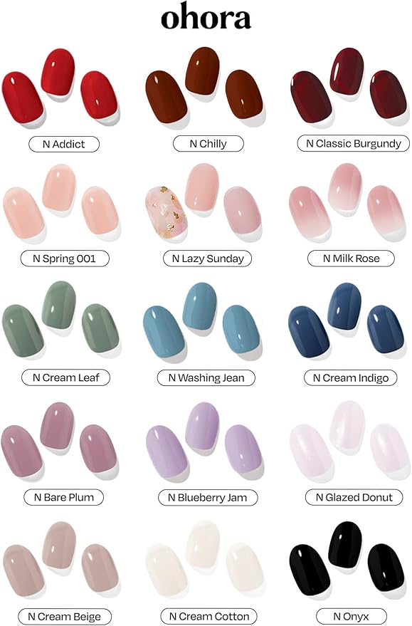 ohora Semi Cured Gel Nail Strip (2025 Christmas Gift Set (Limited Edition)) - Works with UV/LED Lamps, Salon-Quality, Long Lasting, Easy to Apply/Remove - Includes 2 Prep Pads, Nail File, Wooden Stick