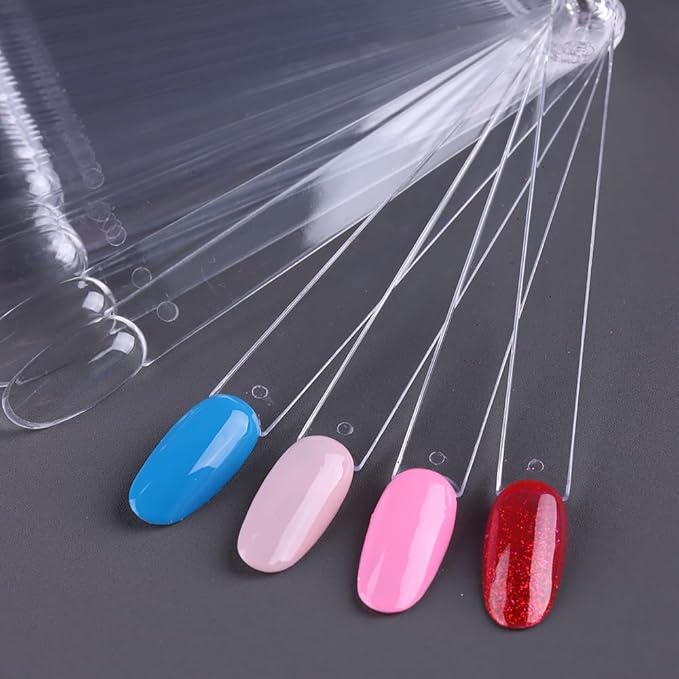 150 Pcs Nail Swatch Sticks with Ring, Clear Oval Nail Art Polish Color Display Practice Tips, Acrylic False Nail Sample Sticks Nail tech Supplies for Home or Salon Use