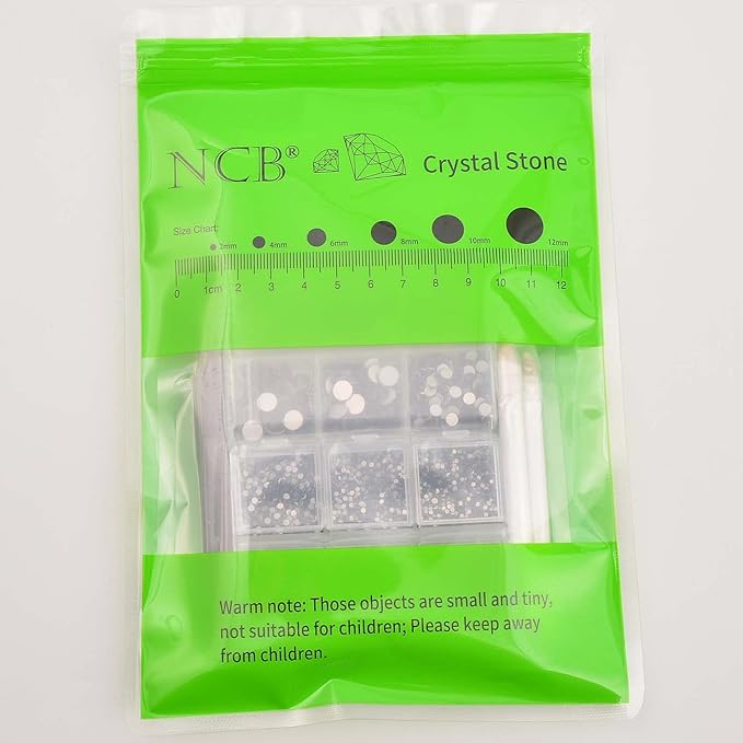 NCB 8000pcs Non Hotfix Rhinestones 10 Sizes Flatback Crystal Glass Rhinestones with Tweezers and Picking Pen for Nail Art Clothes Bags Phone Decorations Crafts DIY (002 Black Mix SS3-SS30)
