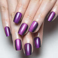 evpct Purple Cat Eye Press on Nails Short Square, Short Square Stick on Fake Nails for Women Gift, Dark Purple Metallic Glitter Glossy Reusable Soft Gel Stick Press on Acrylic False Nail with Designs