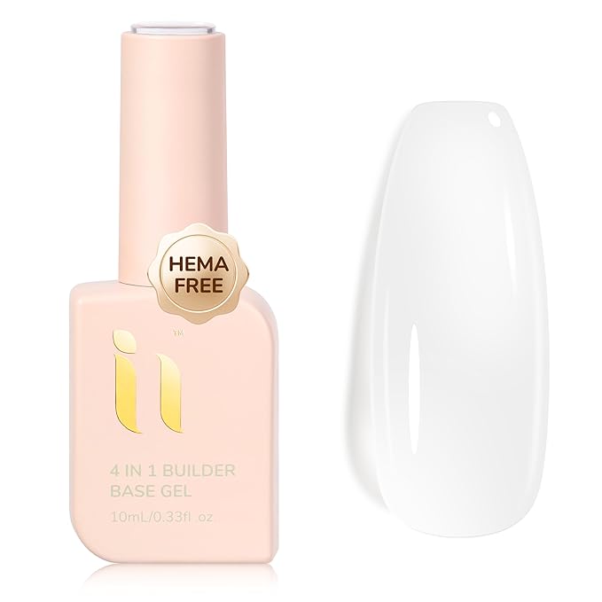 Hema Free Rubber Builder Base Gel Nail Polish, Strengthener Apex Building Gel for Fragile nails, Jelly White, TPO Free Cruelty Free Vegan