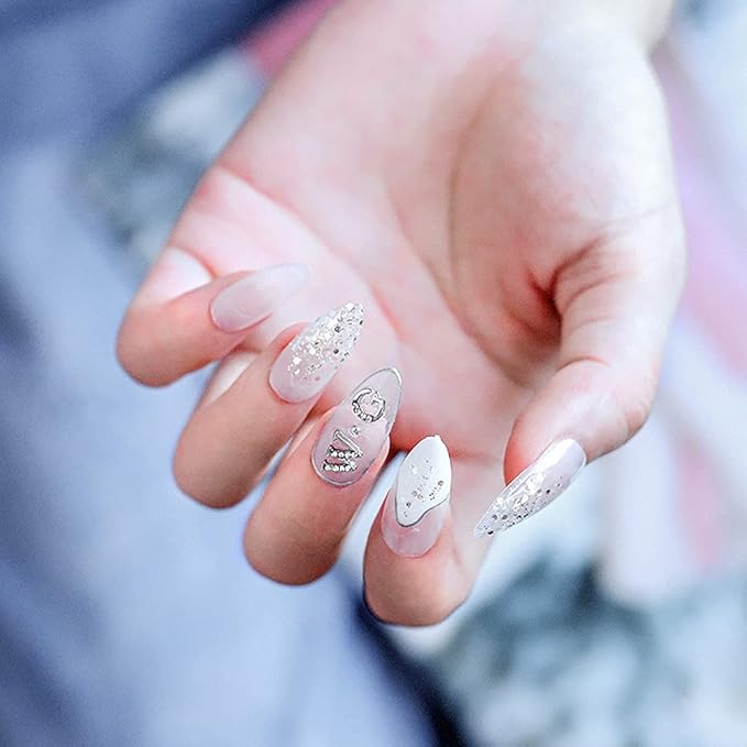 JERCLITY 52pcs 3D Metal Silver English Capital Letters Nail Charms Studs Alloy Rhinestone Nail Charms for Nails Silver Alphabet Stickers for Women Nail Art