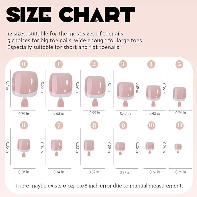 216 Pcs French Tip Press on Toenails for Women Short Square Toe Nail Press ons Reusable Toenail Press ons Artificial Fake Toe Nails Full Cover Stick on Toe Nails for Nail Art Designs