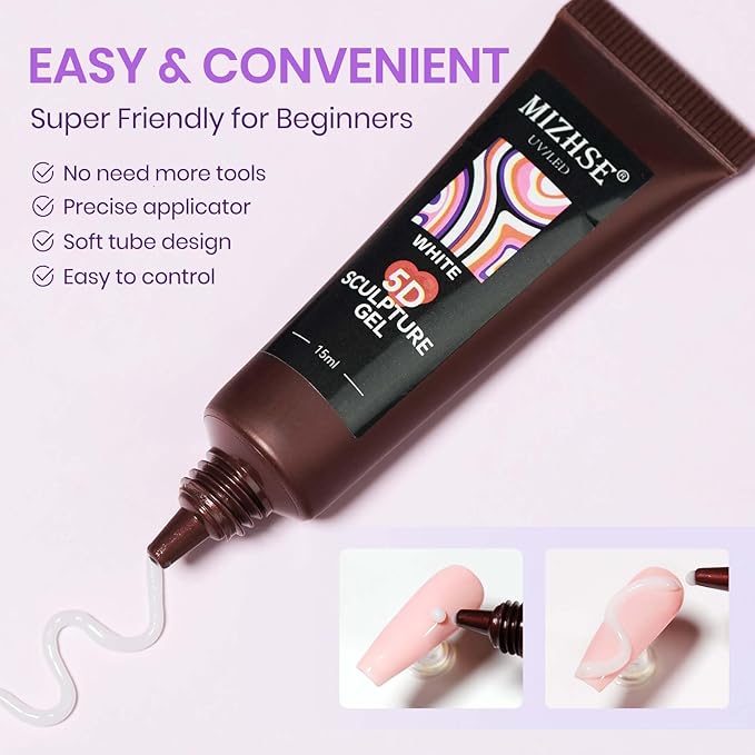 MIZHSE Milky White Sculpting Gel, 15g Carving Sculpture Gel for Nails, Molding Drawing Liner 3D Nail Art 5D Embossed Design Decoration Manicure Home DIY