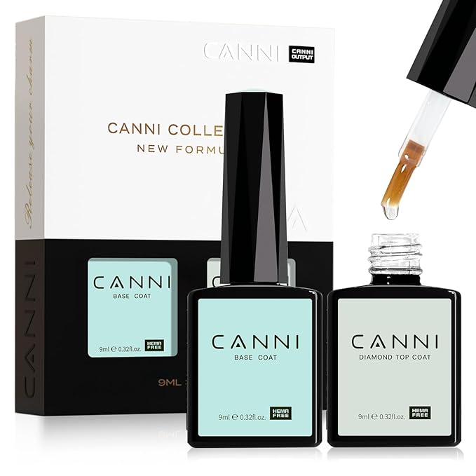 CANNI 2 Pcs 9ml Gel Base Top Coat Gel Polish Set - Shine Finish and Long Lasting, Soak Off LED Nail Lamp Base Top Coat DIY Nail Salon Manicure Gifts for Women