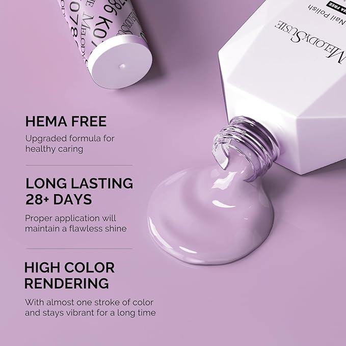 MelodySusie Hema Free Gel Nail Polish, 0.5 Fl Oz Thick Lavender Purple Gel Polish, Non-Toxic, Long Lasting, Soak Off UV Nail Polish, Manicure Nail Design Salon DIY Nail Art at Home K0786