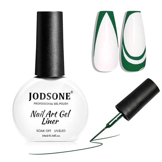 JODSONE Dark Green Swirl Nail Art Liner Gel Polish,10ml Classic Color 3D Nail Art Pens Effect Nail Print Design with Thin Brush for French Tips Manicure Painting DIY at Home - LB13