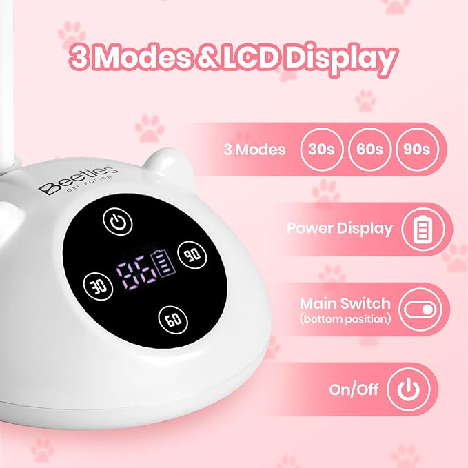 Beetles Gooseneck UV Nail Lamp - Meowgic MilkKitty Mini LED Nail Light with 3 Timer and Countdown Display Flash Cure Lamp for Gel Polish Nails Glue Builder Gel Smart Sensor Cordless Nails Dryer