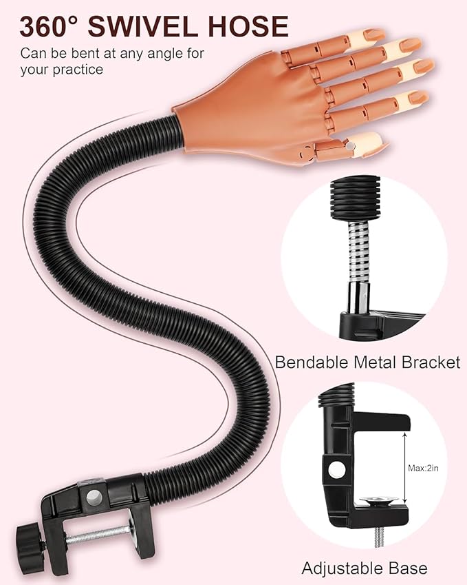 Practice Hand for Acrylic Nails, Flexible Nail Practice Hands Magnetic Fake Hands for Nails Practice, Movable Nail Mannequin Hand Set for Beginners