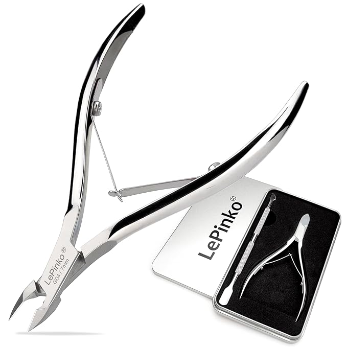 LePinko Professional Cuticle Trimmer with Cuticle Pusher, Super Labor-saving Dead Skin Nippers, Sharp Hangnail Remover for Fingernail Toenail, Pedicure Manicure Nail Care Tool for Women Men, 7mm Jaw