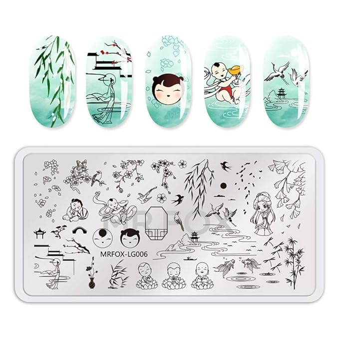 MR.FOX Nail Board Set - Chinese, Republic, Ancient Style Wedding Theme Pattern - Bubble Republic Style Art DIY Hot Stamping Template